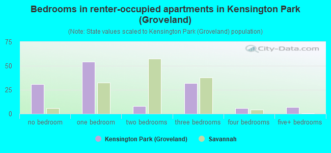 Bedrooms in renter-occupied apartments in Kensington Park (Groveland)