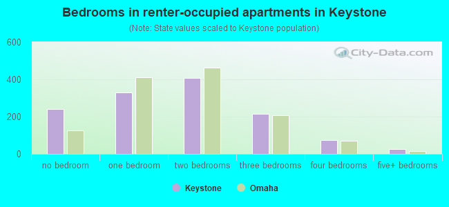 Bedrooms in renter-occupied apartments in Keystone