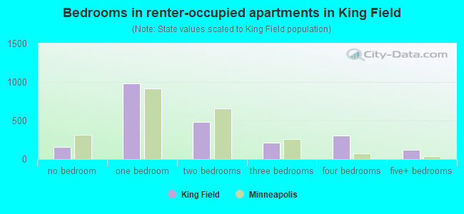 Bedrooms in renter-occupied apartments in King Field