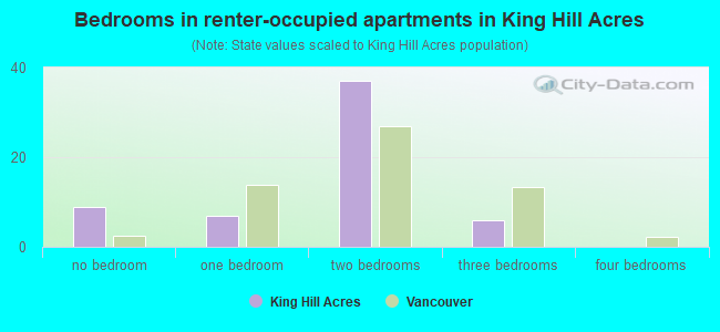 Bedrooms in renter-occupied apartments in King Hill Acres