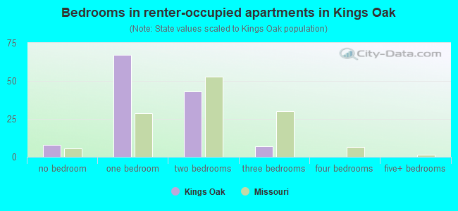 Bedrooms in renter-occupied apartments in Kings Oak