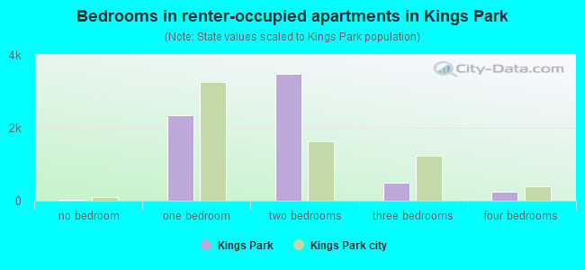 Bedrooms in renter-occupied apartments in Kings Park