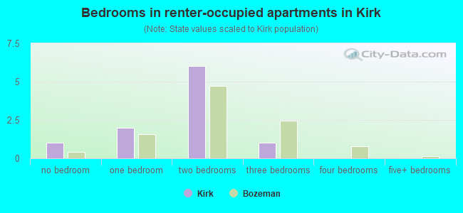 Bedrooms in renter-occupied apartments in Kirk