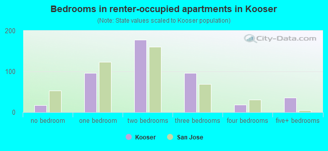 Bedrooms in renter-occupied apartments in Kooser