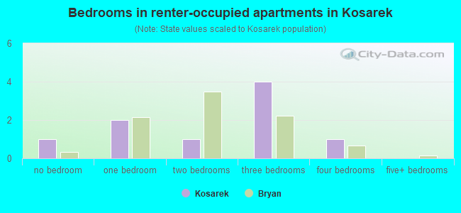 Bedrooms in renter-occupied apartments in Kosarek
