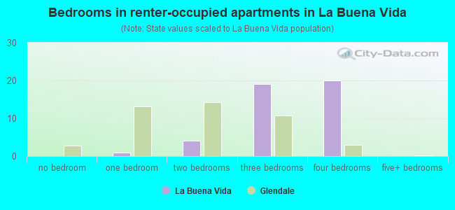 Bedrooms in renter-occupied apartments in La Buena Vida