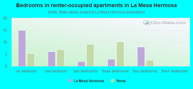 Bedrooms in renter-occupied apartments in La Mesa Hermosa