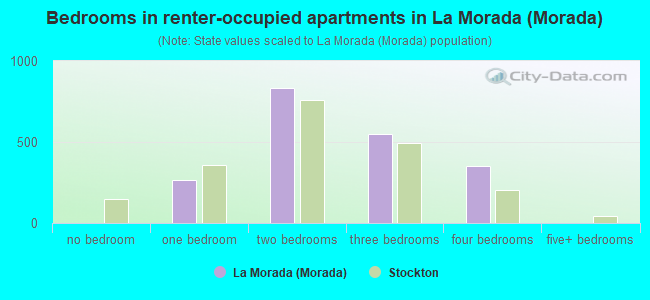Bedrooms in renter-occupied apartments in La Morada (Morada)