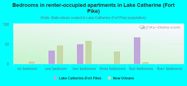 Bedrooms in renter-occupied apartments in Lake Catherine (Fort Pike)