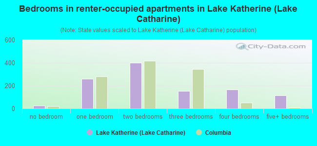 Bedrooms in renter-occupied apartments in Lake Katherine (Lake Catharine)