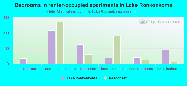 Bedrooms in renter-occupied apartments in Lake Ronkonkoma