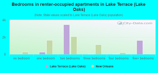 Bedrooms in renter-occupied apartments in Lake Terrace (Lake Oaks)