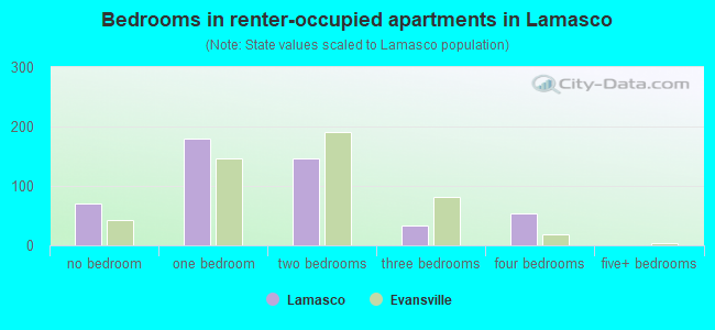 Bedrooms in renter-occupied apartments in Lamasco