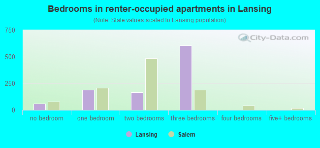 Bedrooms in renter-occupied apartments in Lansing