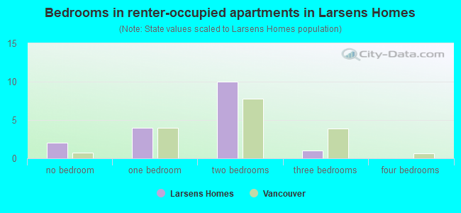Bedrooms in renter-occupied apartments in Larsens Homes
