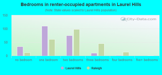Bedrooms in renter-occupied apartments in Laurel Hills