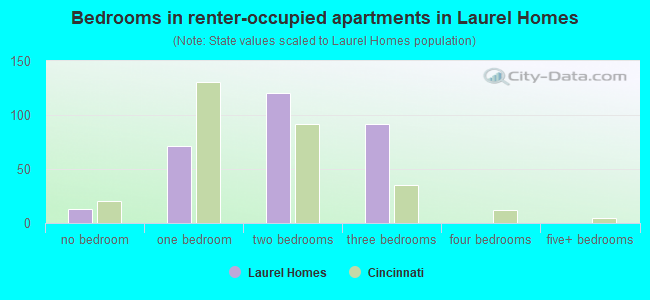 Bedrooms in renter-occupied apartments in Laurel Homes