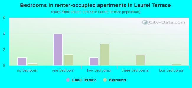 Bedrooms in renter-occupied apartments in Laurel Terrace