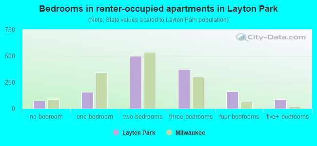 Bedrooms in renter-occupied apartments in Layton Park