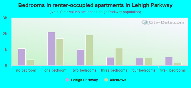 Bedrooms in renter-occupied apartments in Lehigh Parkway