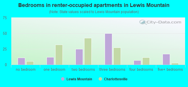 Bedrooms in renter-occupied apartments in Lewis Mountain