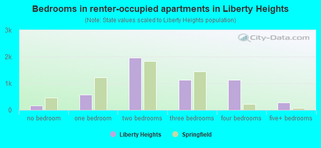 Bedrooms in renter-occupied apartments in Liberty Heights