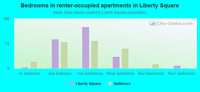 Bedrooms in renter-occupied apartments in Liberty Square