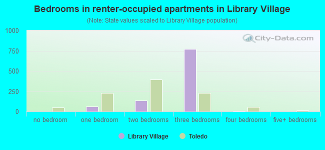 Bedrooms in renter-occupied apartments in Library Village