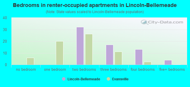 Bedrooms in renter-occupied apartments in Lincoln-Bellemeade
