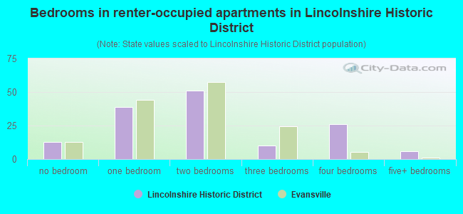Bedrooms in renter-occupied apartments in Lincolnshire Historic District