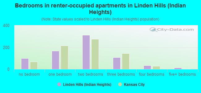 Bedrooms in renter-occupied apartments in Linden Hills (Indian Heights)