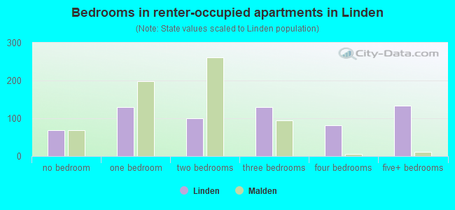 Bedrooms in renter-occupied apartments in Linden