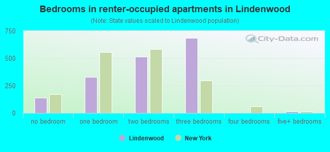 Bedrooms in renter-occupied apartments in Lindenwood