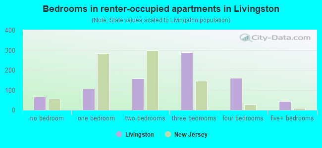 Bedrooms in renter-occupied apartments in Livingston