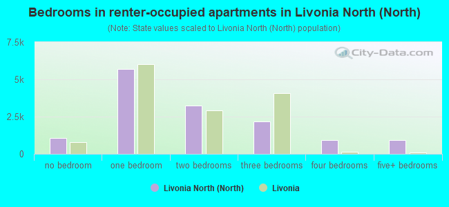 Bedrooms in renter-occupied apartments in Livonia North (North)