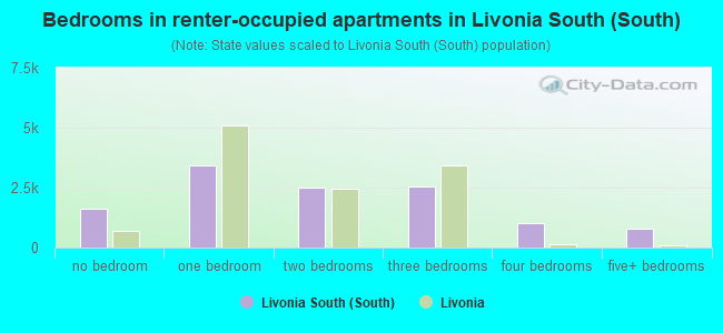 Bedrooms in renter-occupied apartments in Livonia South (South)