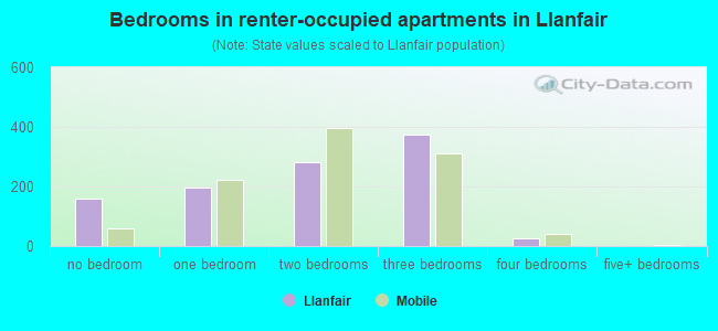 Bedrooms in renter-occupied apartments in Llanfair
