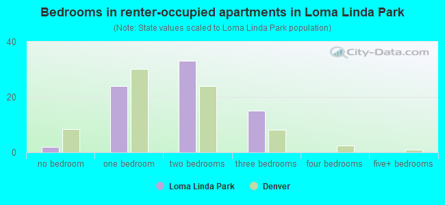 Bedrooms in renter-occupied apartments in Loma Linda Park