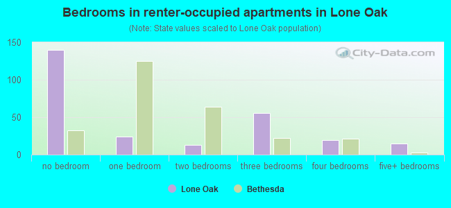 Bedrooms in renter-occupied apartments in Lone Oak