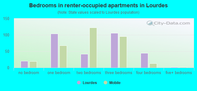 Bedrooms in renter-occupied apartments in Lourdes