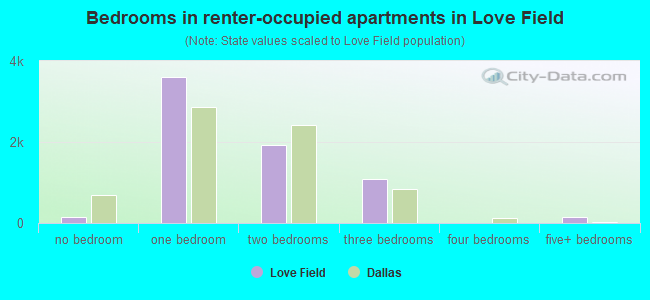 Bedrooms in renter-occupied apartments in Love Field