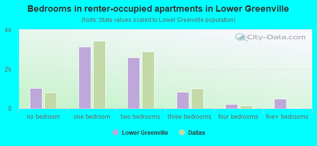 Bedrooms in renter-occupied apartments in Lower Greenville