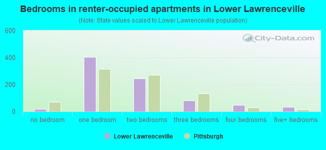 Bedrooms in renter-occupied apartments in Lower Lawrenceville