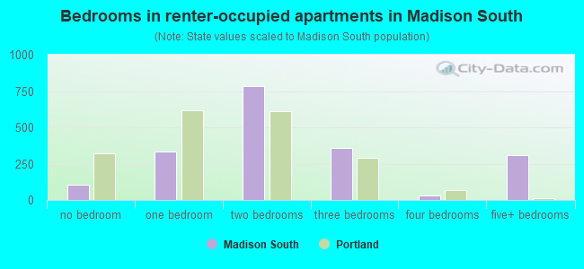 Bedrooms in renter-occupied apartments in Madison South