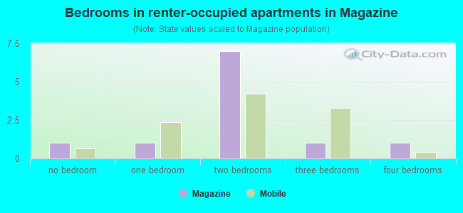 Bedrooms in renter-occupied apartments in Magazine