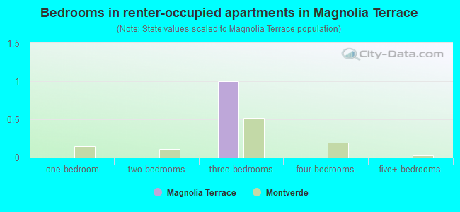 Bedrooms in renter-occupied apartments in Magnolia Terrace