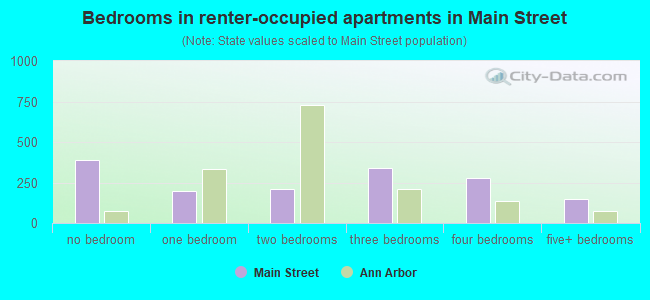 Bedrooms in renter-occupied apartments in Main Street