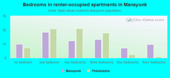 Bedrooms in renter-occupied apartments in Manayunk