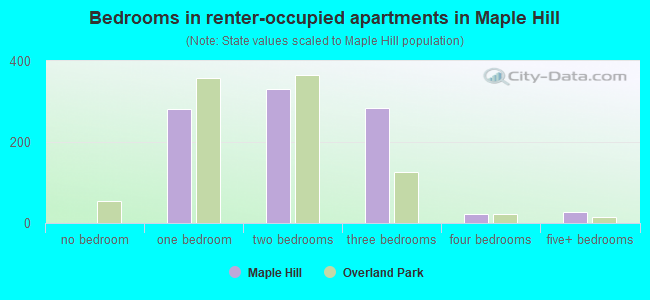 Bedrooms in renter-occupied apartments in Maple Hill