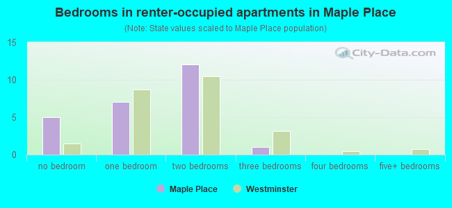 Bedrooms in renter-occupied apartments in Maple Place